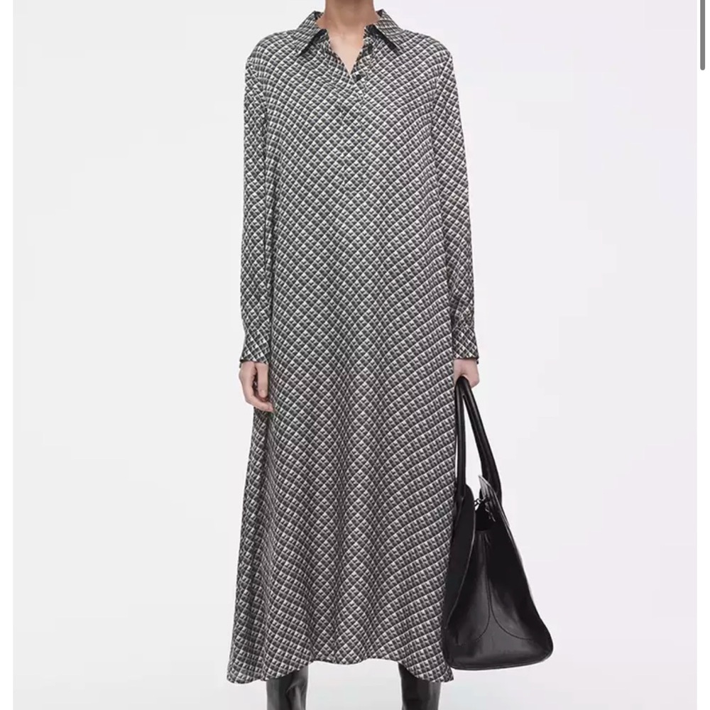 COS Geometric-Print Maxi Shirt Dress Size US 14